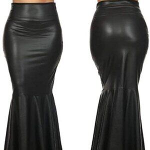 Plus Size Faux Leather Pleated High Waist‎ Maxi Mermaid Skirt Size 1X
